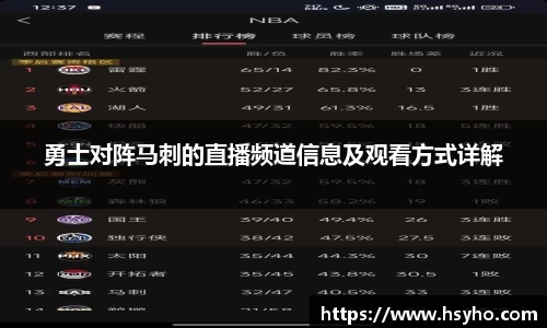 勇士对阵马刺的直播频道信息及观看方式详解